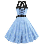 Sexy retro vermelho bolinhas vestido audrey hepburn vintage halter vestido 50s 6
