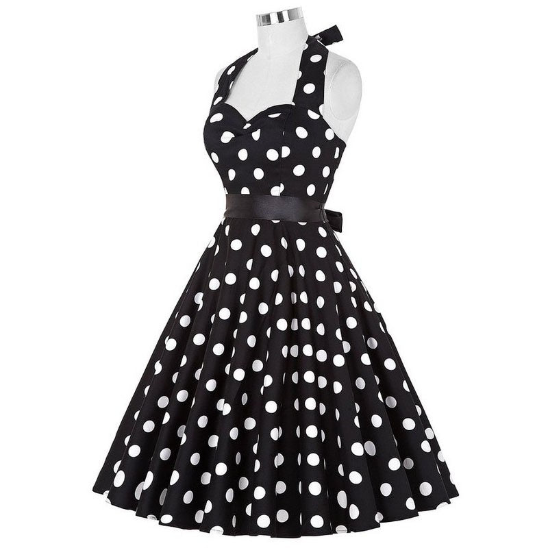 Sexy retro vermelho bolinhas vestido audrey hepburn vintage halter vestido 50s 6