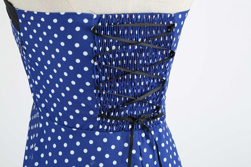Sexy retro vermelho bolinhas vestido audrey hepburn vintage halter vestido 50s 6