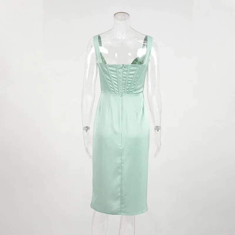 Townlike-Vestido elegante de cetim stretch feminino, divisão alta, decote em V p