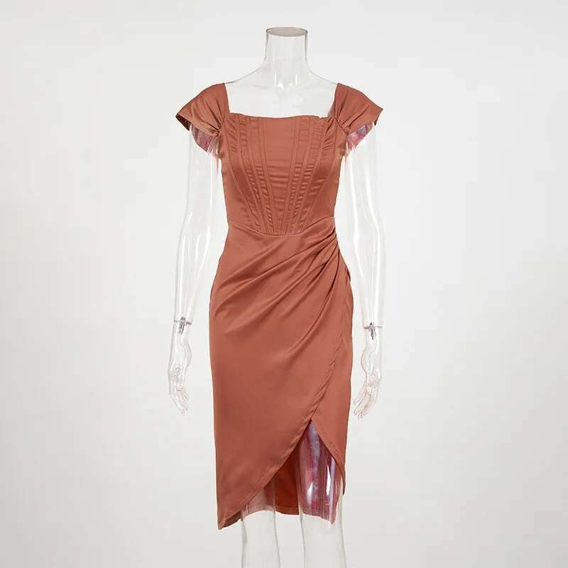 Townlike-Vestido elegante de cetim stretch feminino, divisão alta, decote em V p