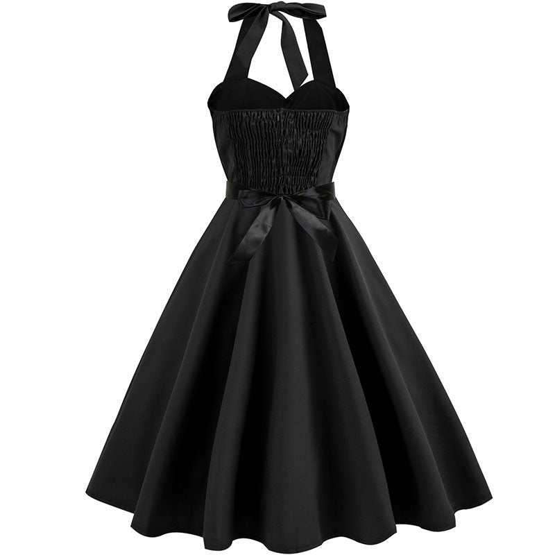 Sexy retro vermelho bolinhas vestido audrey hepburn vintage halter vestido 50s 6