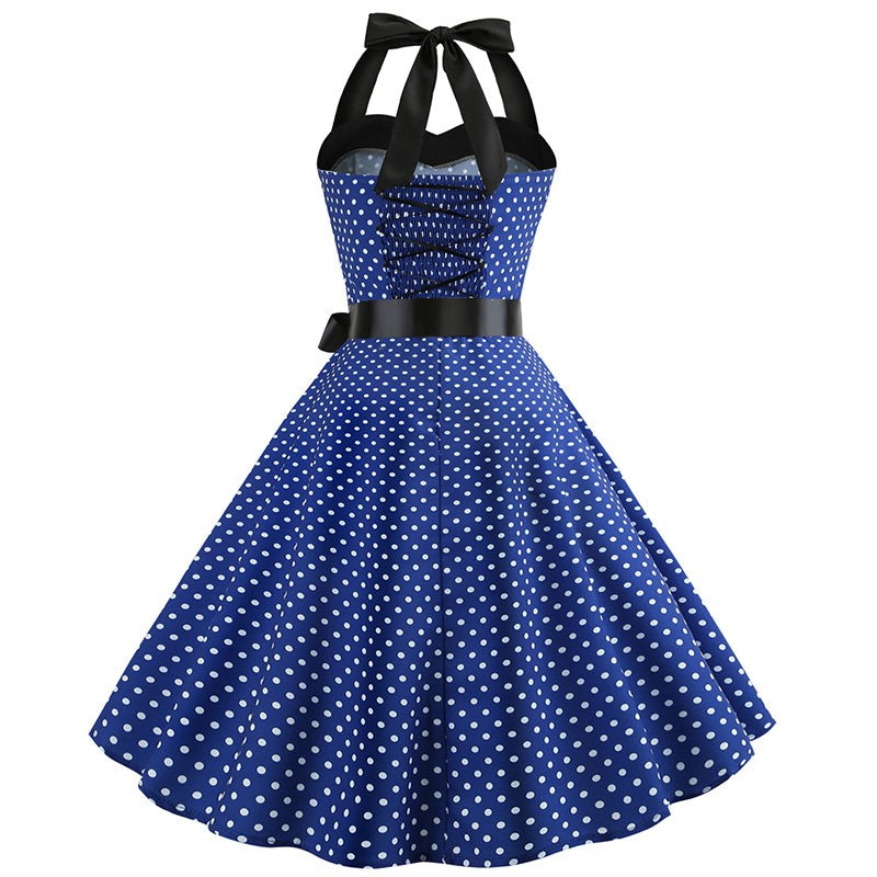 Sexy retro vermelho bolinhas vestido audrey hepburn vintage halter vestido 50s 6