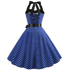 Sexy retro vermelho bolinhas vestido audrey hepburn vintage halter vestido 50s 6