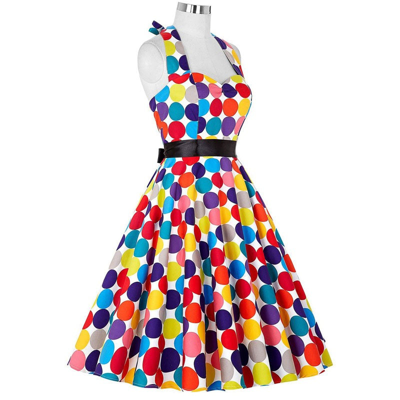 Sexy retro vermelho bolinhas vestido audrey hepburn vintage halter vestido 50s 6