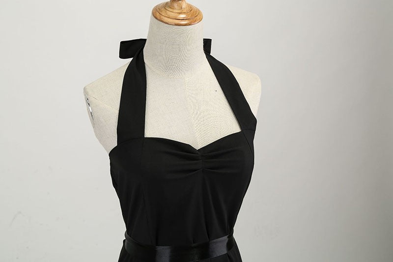 Sexy retro vermelho bolinhas vestido audrey hepburn vintage halter vestido 50s 6