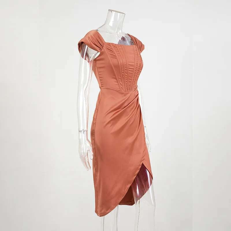 Townlike-Vestido elegante de cetim stretch feminino, divisão alta, decote em V p