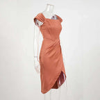 Townlike-Vestido elegante de cetim stretch feminino, divisão alta, decote em V p