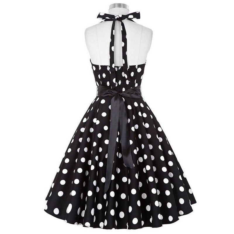Sexy retro vermelho bolinhas vestido audrey hepburn vintage halter vestido 50s 6