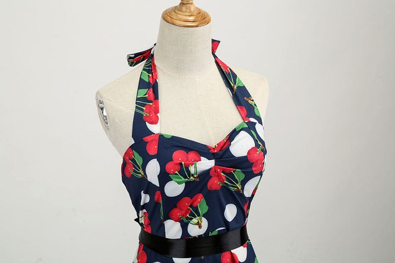 Sexy retro vermelho bolinhas vestido audrey hepburn vintage halter vestido 50s 6