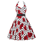 Sexy retro vermelho bolinhas vestido audrey hepburn vintage halter vestido 50s 6