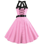 Sexy retro vermelho bolinhas vestido audrey hepburn vintage halter vestido 50s 6