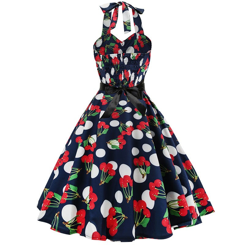Sexy retro vermelho bolinhas vestido audrey hepburn vintage halter vestido 50s 6