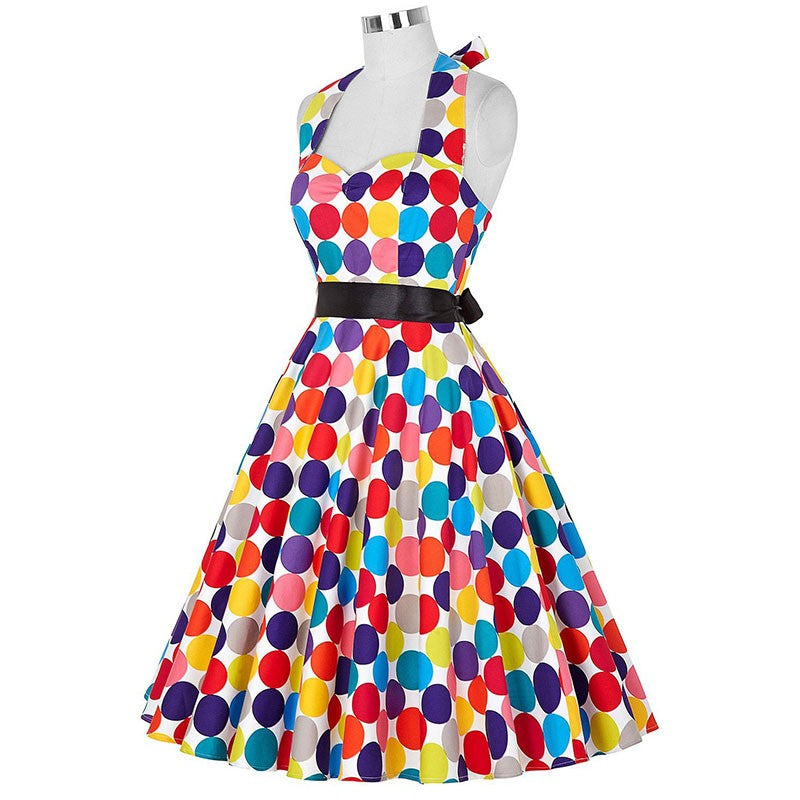 Sexy retro vermelho bolinhas vestido audrey hepburn vintage halter vestido 50s 6