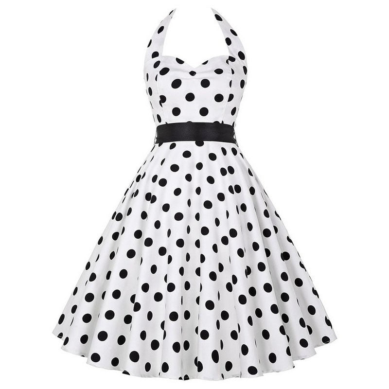 Sexy retro vermelho bolinhas vestido audrey hepburn vintage halter vestido 50s 6
