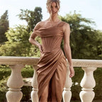 Townlike-Vestido elegante de cetim stretch feminino, divisão alta, decote em V p