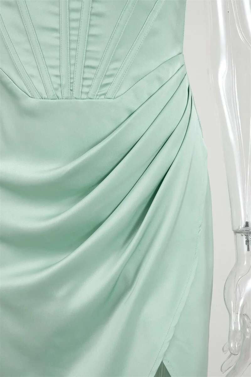 Townlike-Vestido elegante de cetim stretch feminino, divisão alta, decote em V p
