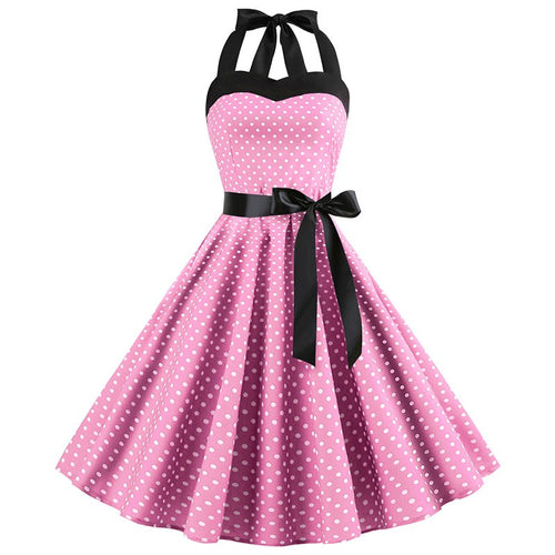 Sexy retro vermelho bolinhas vestido audrey hepburn vintage halter vestido 50s 6