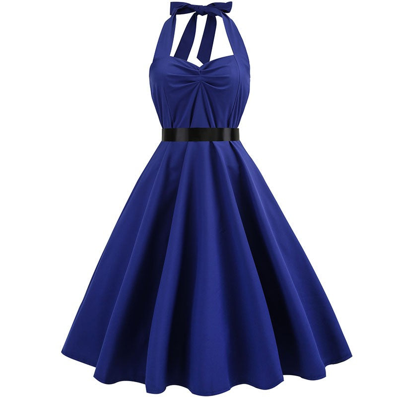 Sexy retro vermelho bolinhas vestido audrey hepburn vintage halter vestido 50s 6