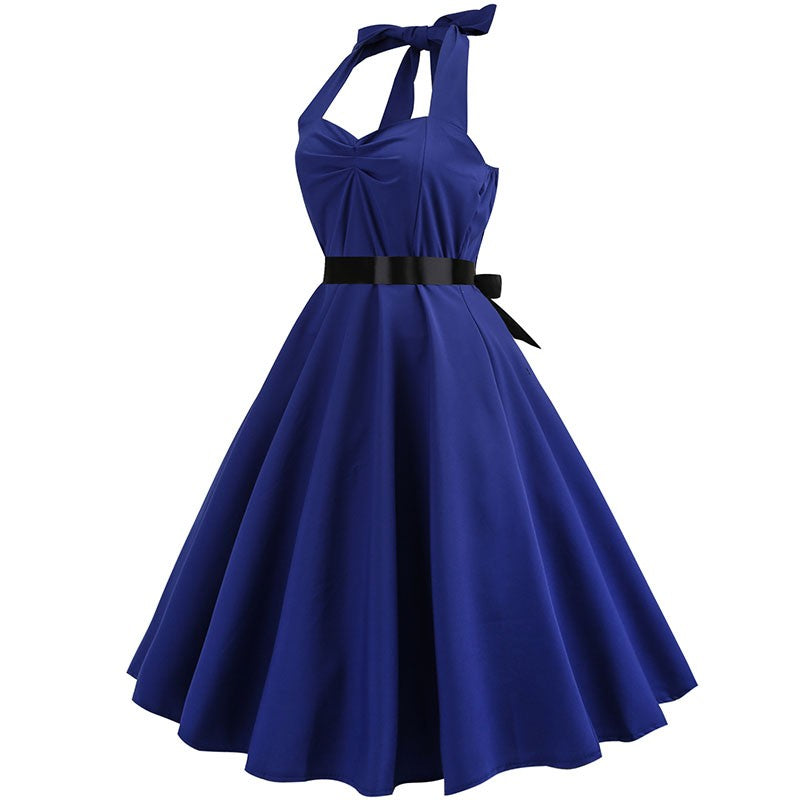 Sexy retro vermelho bolinhas vestido audrey hepburn vintage halter vestido 50s 6