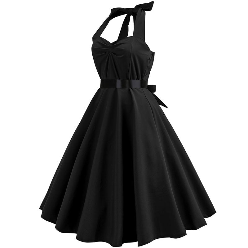 Sexy retro vermelho bolinhas vestido audrey hepburn vintage halter vestido 50s 6