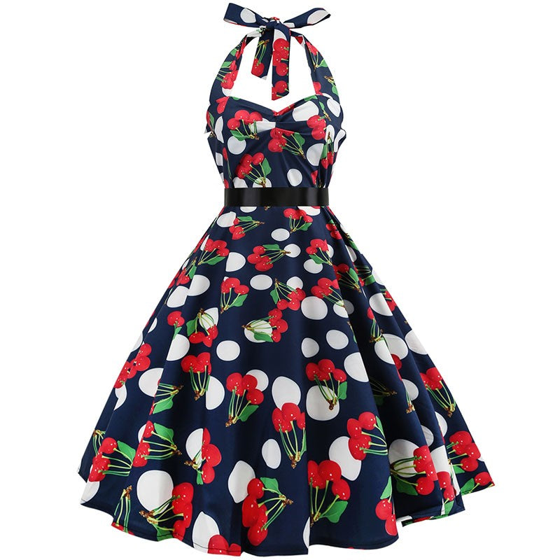 Sexy retro vermelho bolinhas vestido audrey hepburn vintage halter vestido 50s 6