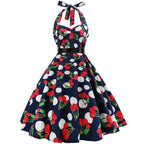 Sexy retro vermelho bolinhas vestido audrey hepburn vintage halter vestido 50s 6
