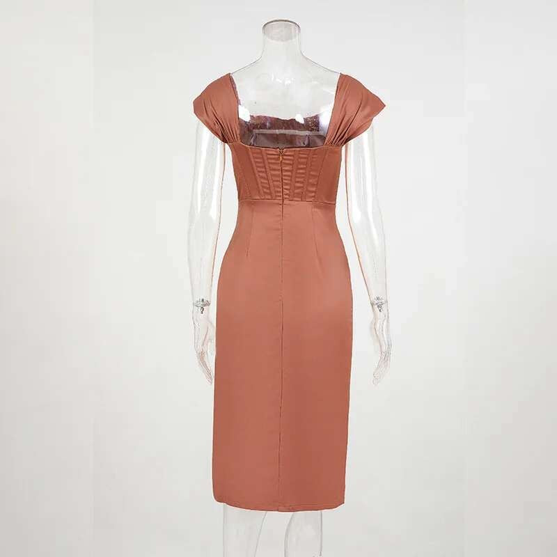 Townlike-Vestido elegante de cetim stretch feminino, divisão alta, decote em V p
