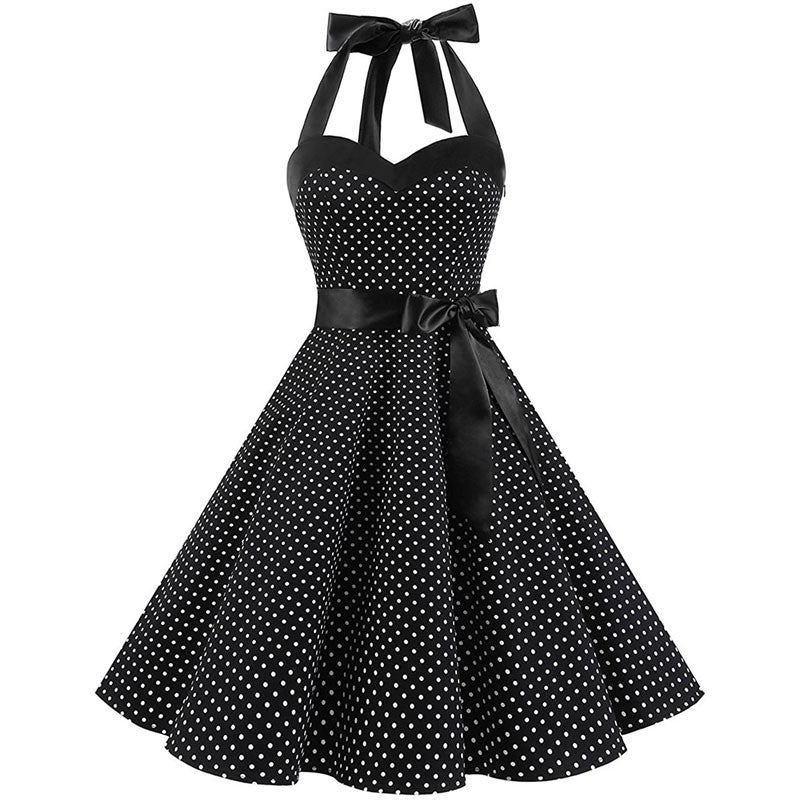 Sexy retro vermelho bolinhas vestido audrey hepburn vintage halter vestido 50s 6