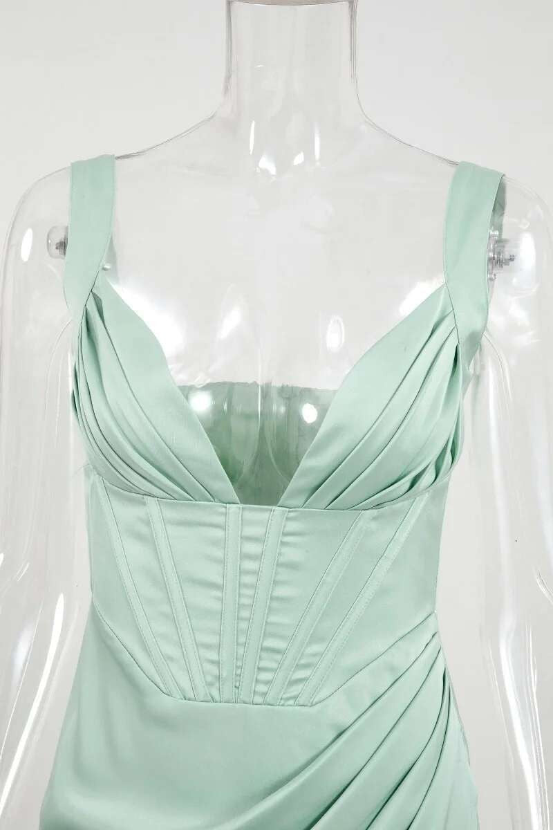 Townlike-Vestido elegante de cetim stretch feminino, divisão alta, decote em V p