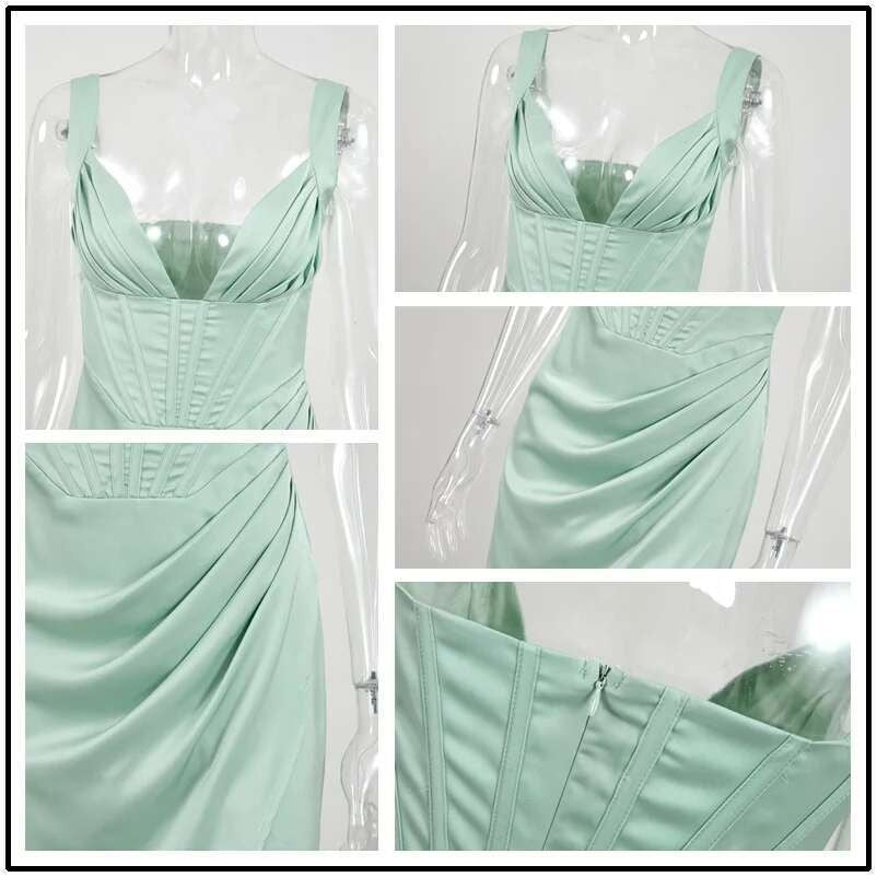 Townlike-Vestido elegante de cetim stretch feminino, divisão alta, decote em V p