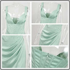 Townlike-Vestido elegante de cetim stretch feminino, divisão alta, decote em V p