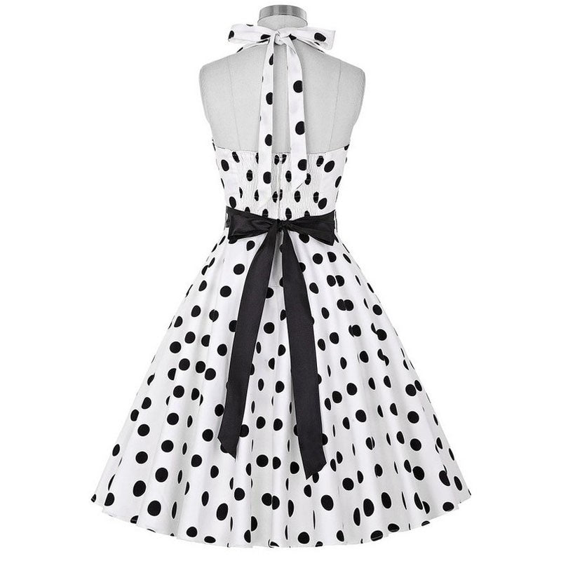 Sexy retro vermelho bolinhas vestido audrey hepburn vintage halter vestido 50s 6