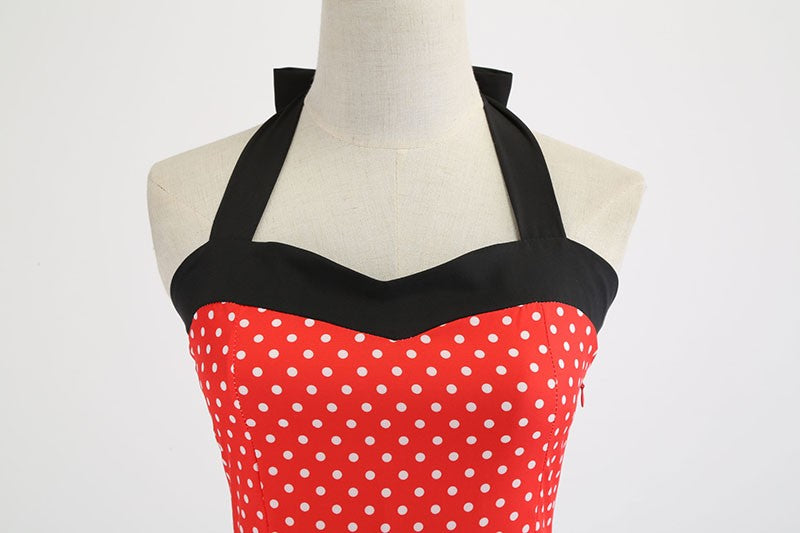 Sexy retro vermelho bolinhas vestido audrey hepburn vintage halter vestido 50s 6