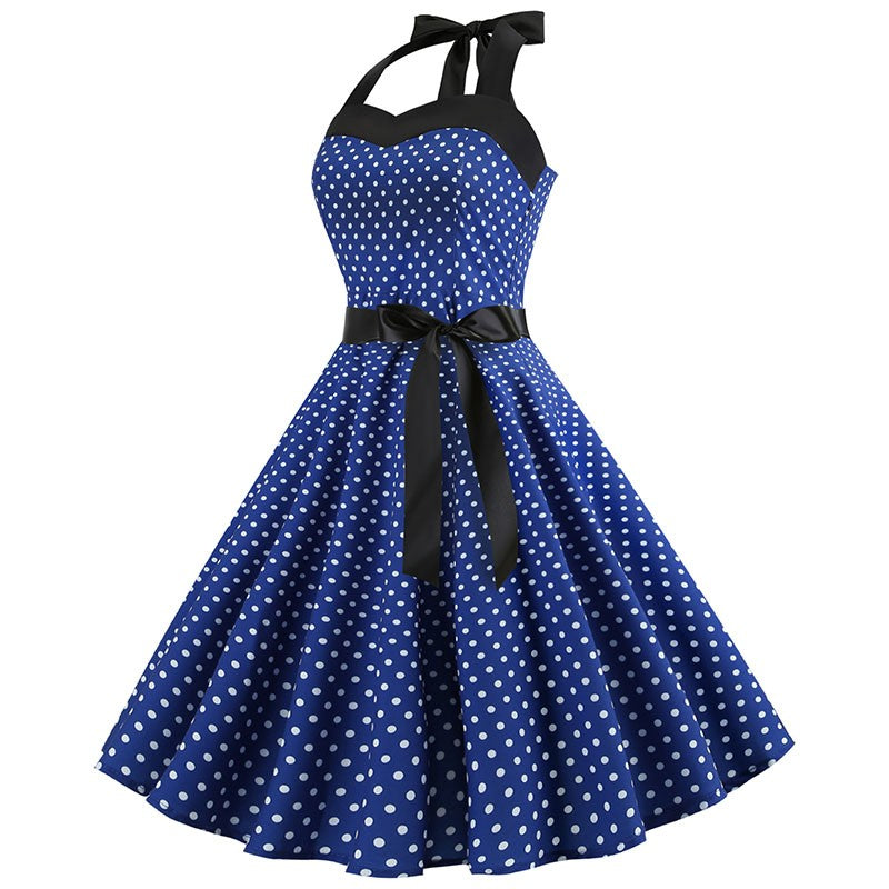 Sexy retro vermelho bolinhas vestido audrey hepburn vintage halter vestido 50s 6