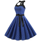 Sexy retro vermelho bolinhas vestido audrey hepburn vintage halter vestido 50s 6