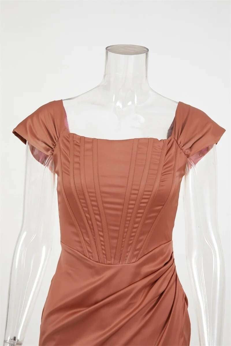 Townlike-Vestido elegante de cetim stretch feminino, divisão alta, decote em V p