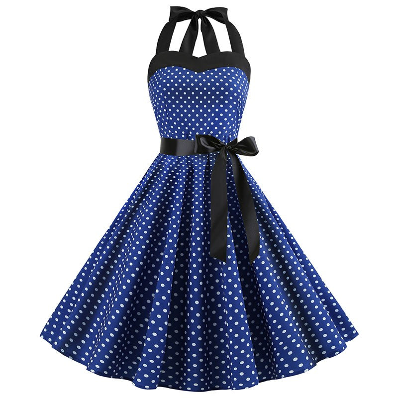Sexy retro vermelho bolinhas vestido audrey hepburn vintage halter vestido 50s 6