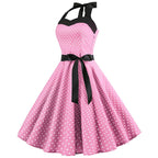 Sexy retro vermelho bolinhas vestido audrey hepburn vintage halter vestido 50s 6