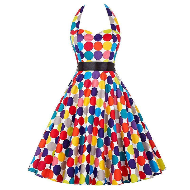 Sexy retro vermelho bolinhas vestido audrey hepburn vintage halter vestido 50s 6
