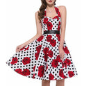 Sexy retro vermelho bolinhas vestido audrey hepburn vintage halter vestido 50s 6
