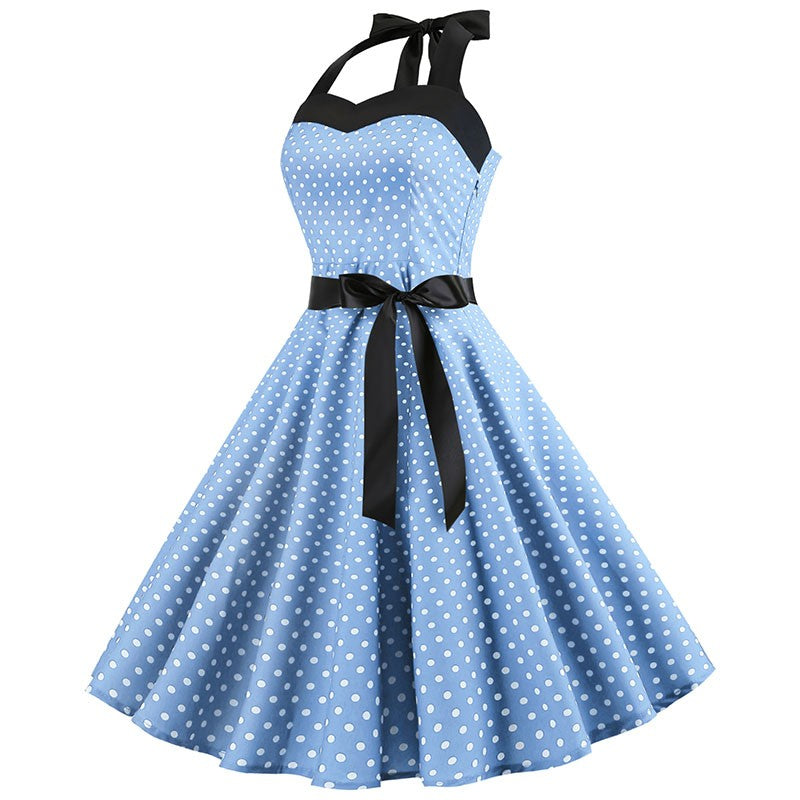 Sexy retro vermelho bolinhas vestido audrey hepburn vintage halter vestido 50s 6