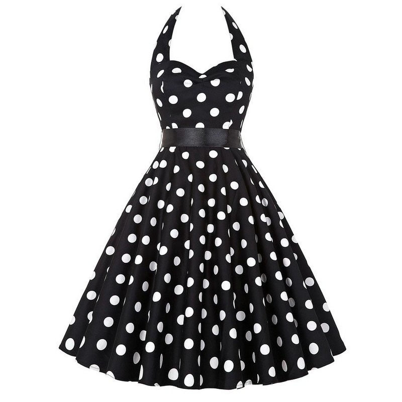 Sexy retro vermelho bolinhas vestido audrey hepburn vintage halter vestido 50s 6