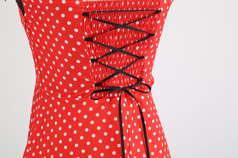 Sexy retro vermelho bolinhas vestido audrey hepburn vintage halter vestido 50s 6