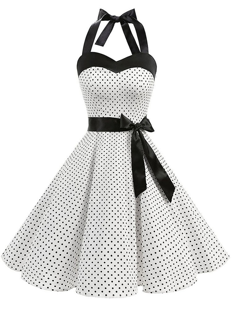 Sexy retro vermelho bolinhas vestido audrey hepburn vintage halter vestido 50s 6