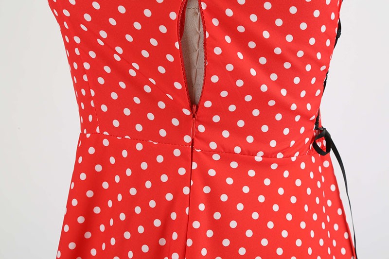 Sexy retro vermelho bolinhas vestido audrey hepburn vintage halter vestido 50s 6