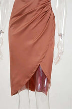Townlike-Vestido elegante de cetim stretch feminino, divisão alta, decote em V p