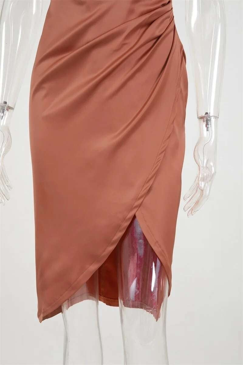 Townlike-Vestido elegante de cetim stretch feminino, divisão alta, decote em V p