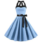 Sexy retro vermelho bolinhas vestido audrey hepburn vintage halter vestido 50s 6
