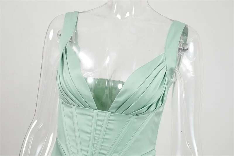 Townlike-Vestido elegante de cetim stretch feminino, divisão alta, decote em V p